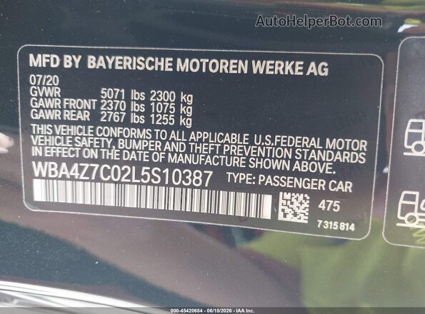 WBA4Z7C02L5S10387 2020 BMW OTHER Черный Вид подкапотного пространства
