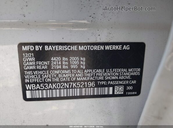 WBA53AK02N7K52196 2022 BMW 2 SERIES White Engine compartment view