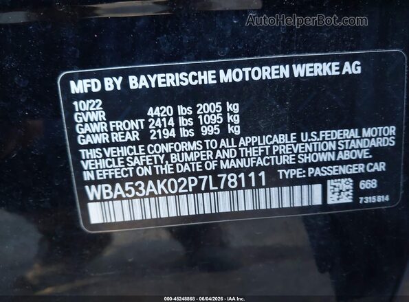 WBA53AK02P7L78111 2023 BMW 7 SERIES Black Շարժիչի բաժամունքի տեսք