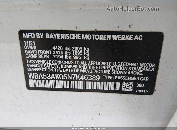 WBA53AK05N7K46389 2022 BMW 2 SERIES Белый Вид подкапотного пространства