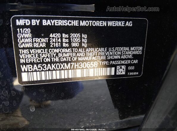 WBA53AK0XM7H30656 2021 BMW 7 SERIES Black Widok komory silnika