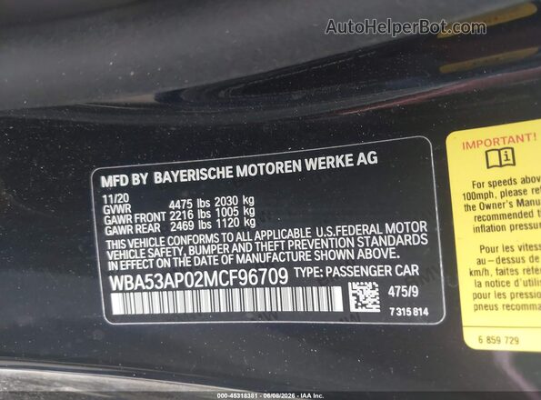 WBA53AP02MCF96709 2021 BMW 4 SERIES Black Vista del compartimento del motor