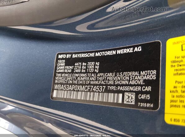 WBA53AP0XMCF74537 2021 BMW 4 SERIES Blue Engine compartment view