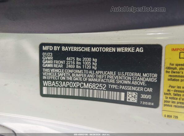 WBA53AP0XPCM68252 2023 BMW 4 SERIES White Вид підкапотного простору