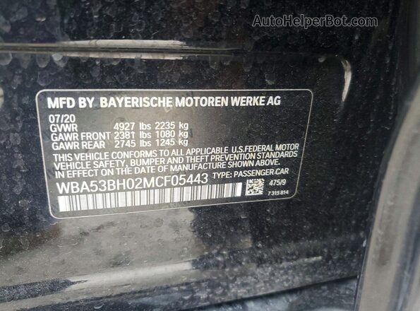 WBA53BH02MCF05443 2021 BMW 5 SERIES Black VIN კოდის სტიკერის ხედი