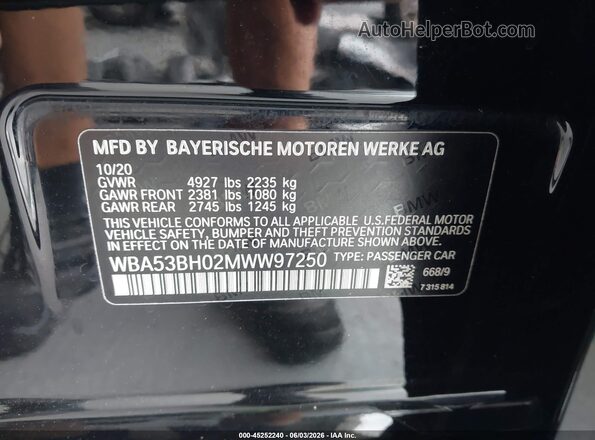 WBA53BH02MWW97250 2021 BMW 5 SERIES Black Вид підкапотного простору
