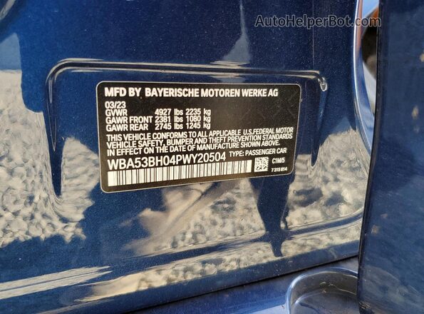 WBA53BH04PWY20504 2023 BMW 5 SERIES Blue Widok komory silnika