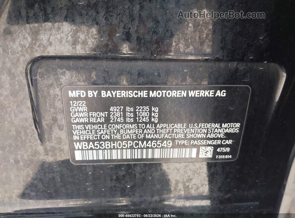 WBA53BH05PCM46549 2023 BMW 5 SERIES Black Вид підкапотного простору