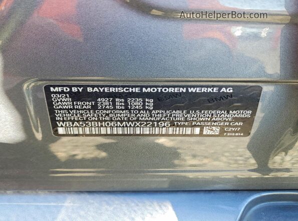 WBA53BH06MWX22196 2021 BMW 5 SERIES Gray 