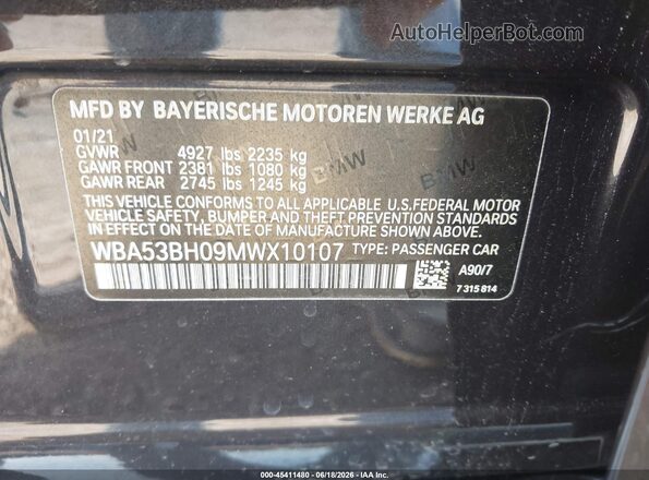 WBA53BH09MWX10107 2021 BMW 5 SERIES Black Engine compartment view