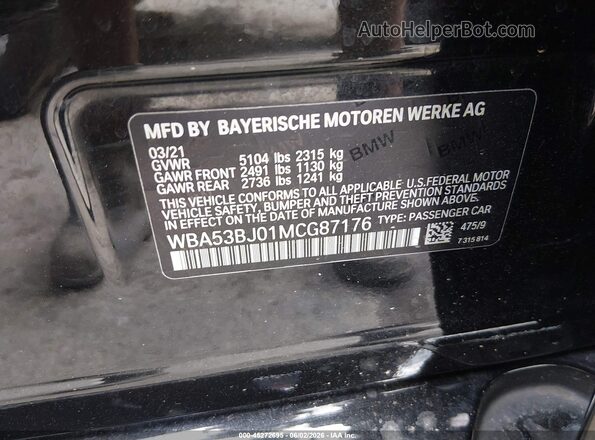 WBA53BJ01MCG87176 2021 BMW 5 SERIES Black Շարժիչի բաժամունքի տեսք