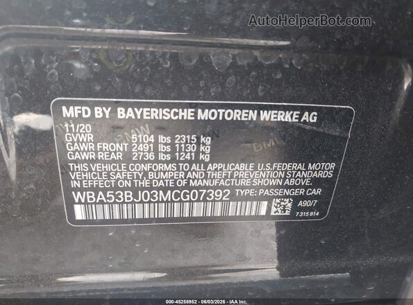 WBA53BJ03MCG07392 2021 BMW 5 SERIES Gray Շարժիչի բաժամունքի տեսք
