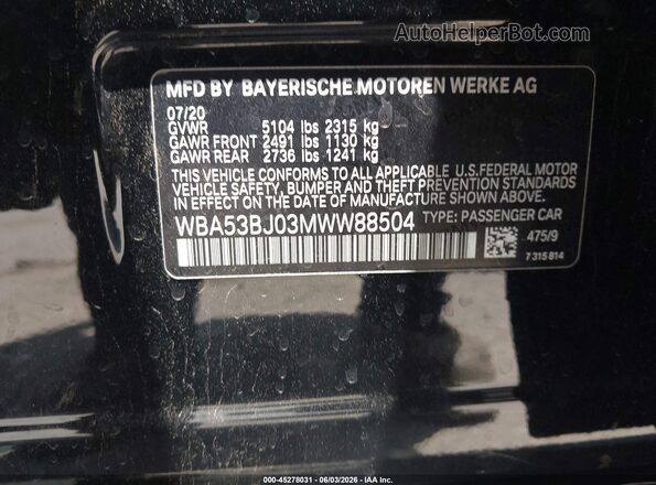 WBA53BJ03MWW88504 2021 BMW 5 SERIES Black Widok komory silnika