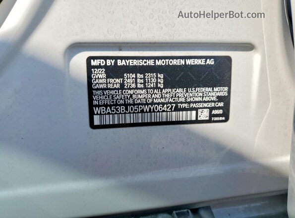 WBA53BJ05PWY06427 2023 BMW 5 SERIES White VIN կոդի պիտակի տեսք