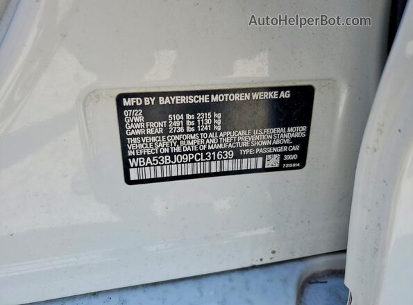WBA53BJ09PCL31639 2023 BMW 5 SERIES White 