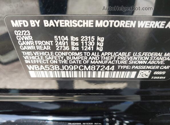 WBA53BJ09PCM87244 2023 BMW 5 SERIES Black Вид підкапотного простору