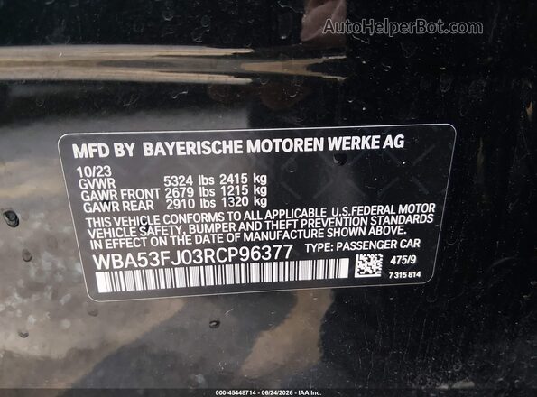 WBA53FJ03RCP96377 2024 BMW 5 SERIES Black ძრავის განყოფილების ხედი
