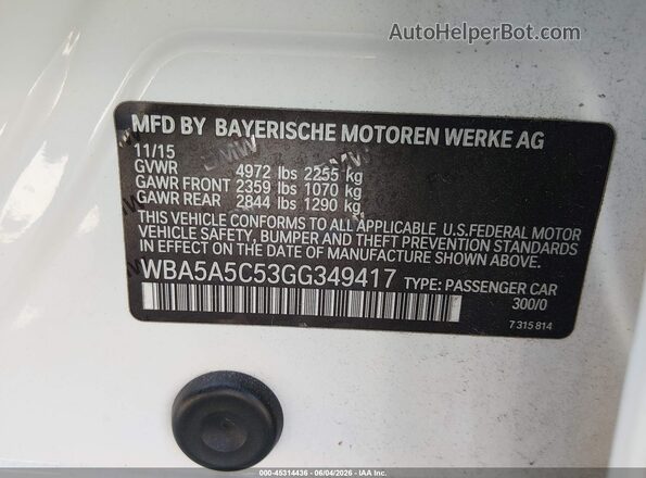 WBA5A5C53GG349417 2016 BMW 5 SERIES White Vista del compartimento del motor