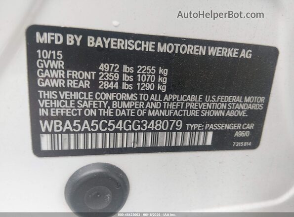 WBA5A5C54GG348079 2016 BMW 5 SERIES White ძრავის განყოფილების ხედი