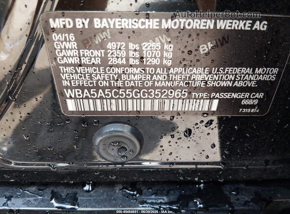 WBA5A5C55GG352965 2016 BMW 5 SERIES Black ძრავის განყოფილების ხედი