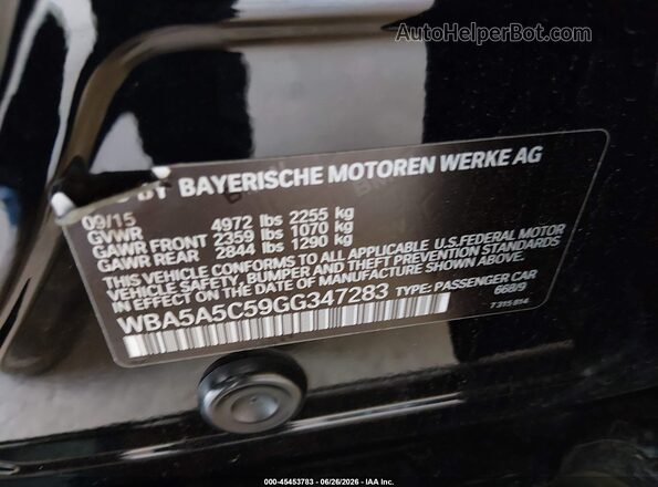 WBA5A5C59GG347283 2016 BMW 5 SERIES Black Vista del compartimento del motor
