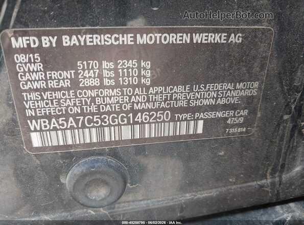 WBA5A7C53GG146250 2016 BMW 5 SERIES Black Widok komory silnika