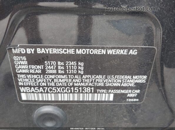 WBA5A7C5XGG151381 2016 BMW 5 SERIES Black Вид підкапотного простору