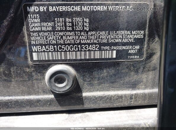 WBA5B1C50GG133482 2016 BMW 5 SERIES Gray 