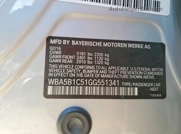 WBA5B1C51GG551341 2016 BMW 5 SERIES Silver Vista del compartimento del motor