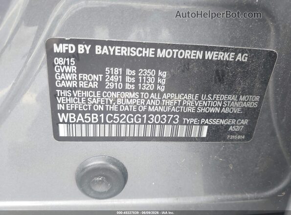 WBA5B1C52GG130373 2016 BMW 5 SERIES Gray 