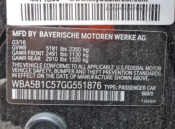 WBA5B1C57GG551876 2016 BMW 5 SERIES Black 
