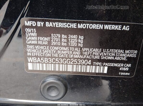 WBA5B3C53GG253904 2016 BMW 5 SERIES Black Widok komory silnika