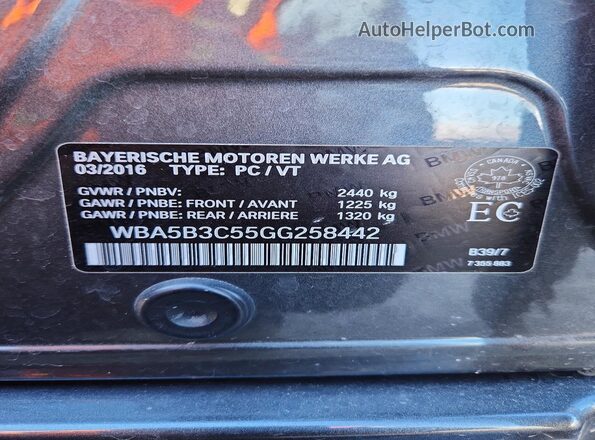 WBA5B3C55GG258442 2016 BMW 5 SERIES Gray 