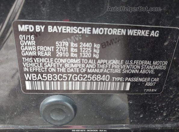 WBA5B3C57GG256840 2016 BMW 5 SERIES Black Vista del compartimento del motor