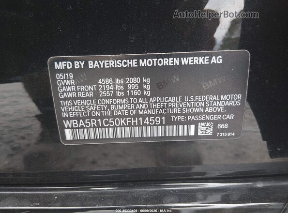 WBA5R1C50KFH14591 2019 BMW 3 SERIES Black ძრავის განყოფილების ხედი