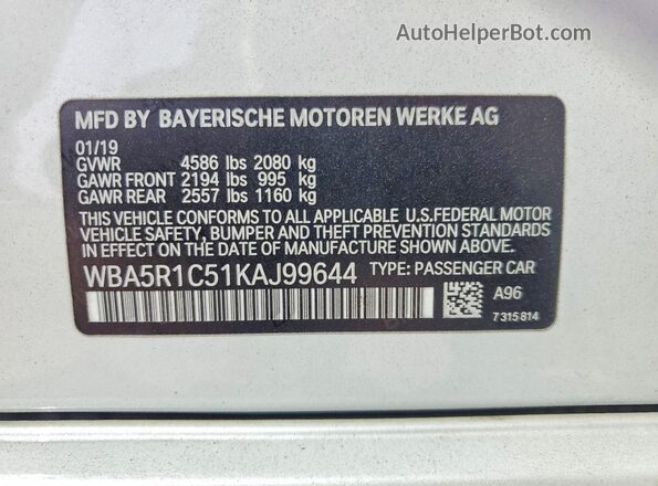 WBA5R1C51KAJ99644 2019 BMW 7 SERIES White 
