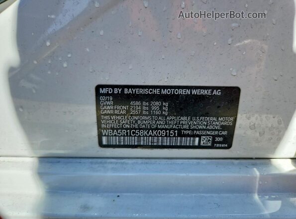 WBA5R1C58KAK09151 2019 BMW 3 SERIES White Панорамний вид салону 360°