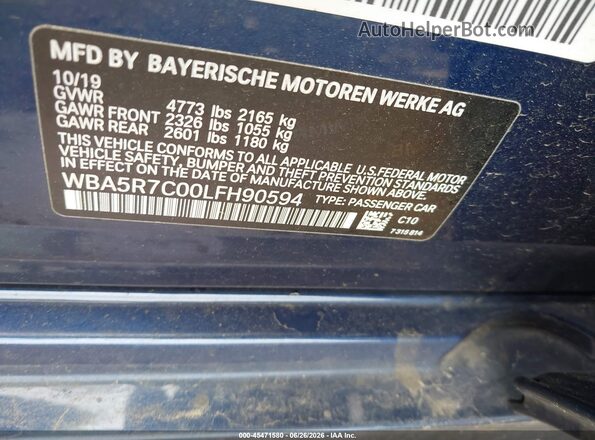 WBA5R7C00LFH90594 2020 BMW 3 SERIES Blue Engine compartment view