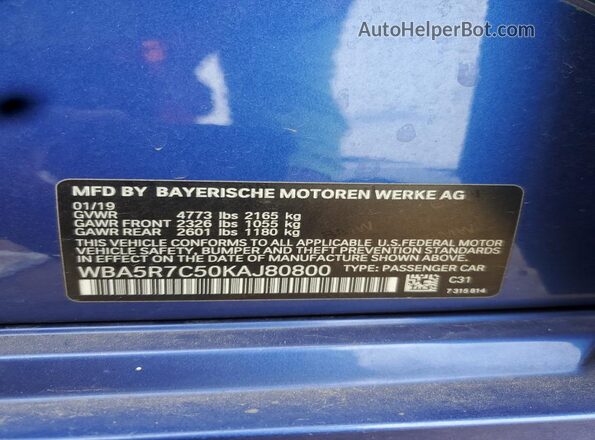 WBA5R7C50KAJ80800 2019 BMW OTHER Blue 
