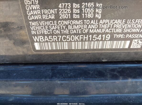 WBA5R7C50KFH15419 2019 BMW 3 SERIES Black ძრავის განყოფილების ხედი