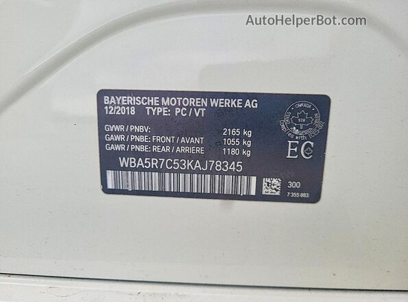WBA5R7C53KAJ78345 2019 BMW 3 SERIES White Widok komory silnika