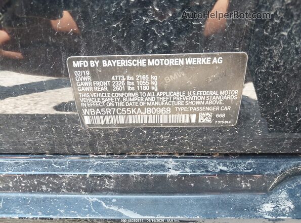 WBA5R7C55KAJ80968 2019 BMW 3 SERIES Black ძრავის განყოფილების ხედი