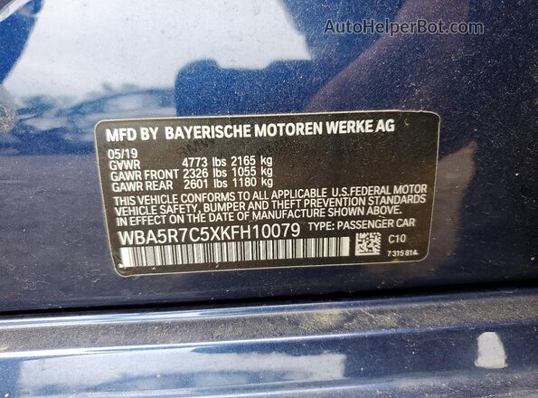 WBA5R7C5XKFH10079 2019 BMW OTHER Blue Вид наклейки з VIN-кодом