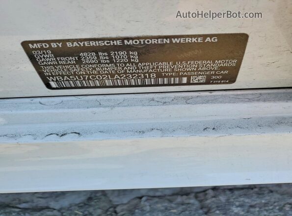 WBA5U7C02LA232318 2020 BMW M3 White 