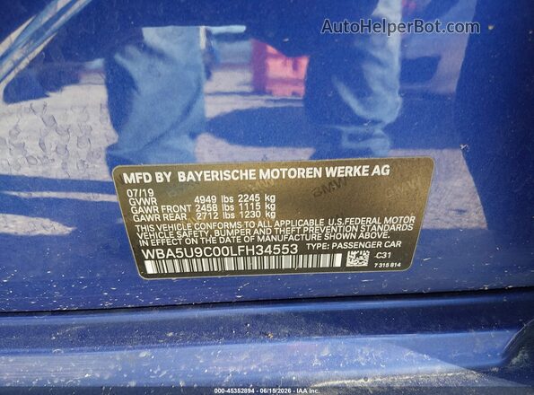 WBA5U9C00LFH34553 2020 BMW M3 Blue Вид підкапотного простору