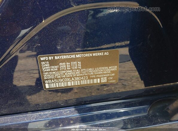 WBA5U9C0XLA380423 2020 BMW M3 Blue Շարժիչի բաժամունքի տեսք