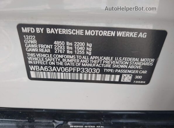 WBA63AV06PFP33030 2023 BMW 4 SERIES White Engine compartment view