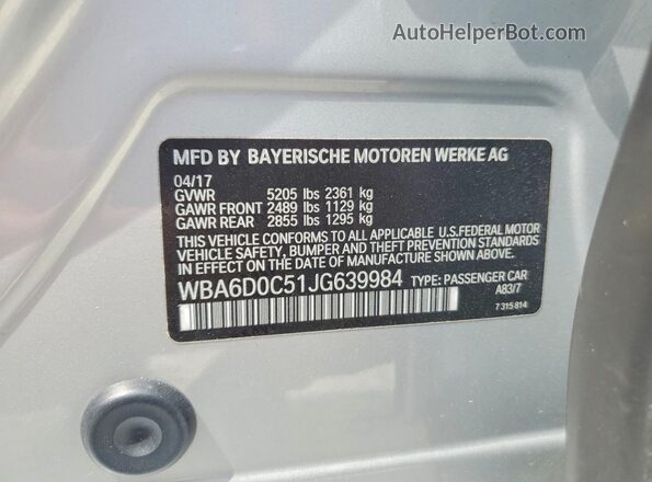WBA6D0C51JG639984 2018 BMW 6 SERIES Silver Engine compartment view