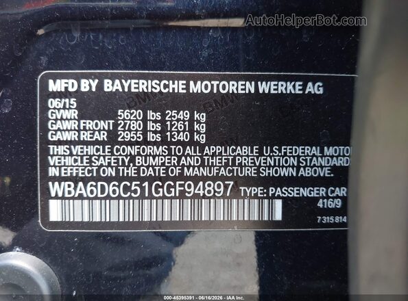 WBA6D6C51GGF94897 2016 BMW 6 SERIES Dark Blue Вид подкапотного пространства