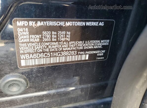 WBA6D6C51HG388283 2017 BMW 6 SERIES Black ძრავის განყოფილების ხედი